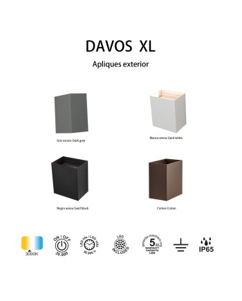 DAVOS XL* APLIQUE EXTERIOR LED* 2*10W 3000K CORTEN